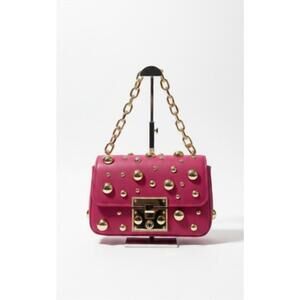 NEW ALEX MAX metal-studs leather clutch in magenta